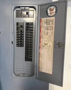 Home electrical panel and circuit breakers, Honest Hank's Electrician services.