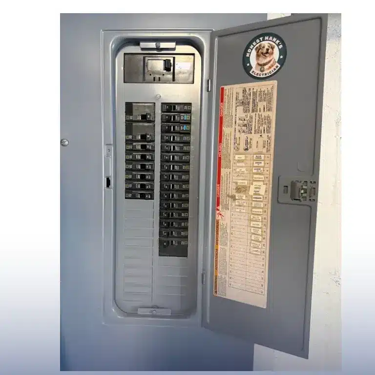 Electrical panel inspection and Honest Hank’s Electrician branding for Tampa Bay home safety.